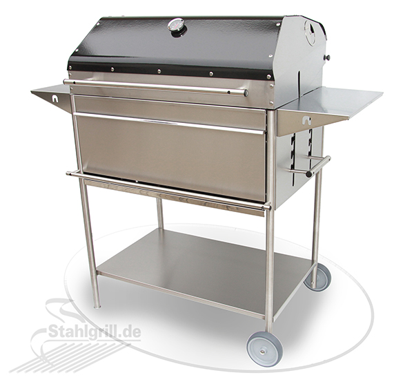 Edelstahlgrill für Holzkohlel Edelstar Premio XL Profi 2 mit hoher Haube Holzkohlegrill aus Edelstahl Edelstar Premio XL Profi 2 mit hoher Haube