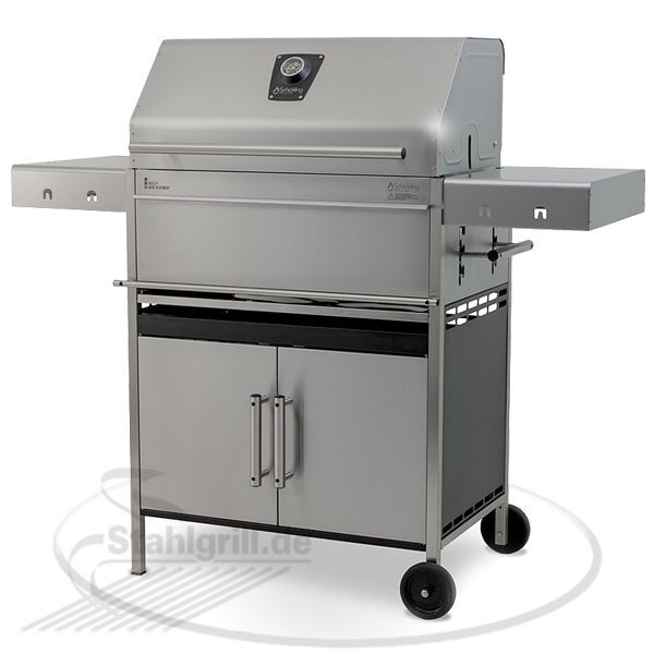 Holzkohlegrill aus Edelstahl Edelstar Premio XL Komplett mit Grillhaube und Unterschrank