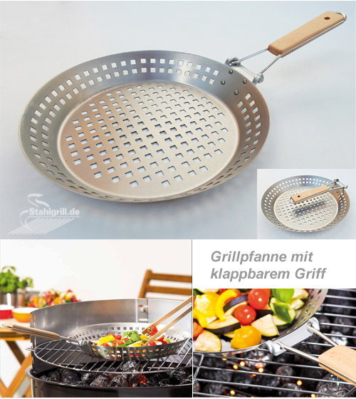 Grillpfanne aus Edelstahl mit klappbarem Griff Grillpfanne aus Edelstahl